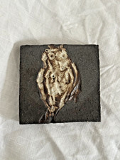 Vintage Mid-Century Organic Handmade Tile Displaying Owl, Signed