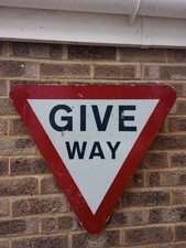Genuine  Retired Aluminium Road Sign  GIVE WAY    industrial Vintage