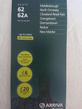 Arriva North East Timetable 62/62A.  From 23rd July 2017