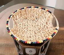 Large Colourful Round Woven Bread/ Fruit  Basket Water Hyacinth Grass Container 