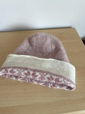 Icelandic Ice-Knit Pure New Wool Knit Beanie Hat Cream & Pink