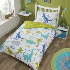 Roarsome Dinosaurs Duvet Cover Kids Boys Single Bed Quilt Bedding Set Green Blue