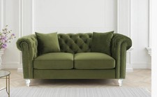 Velvet Sage Green 2 Seater Chesterfield Sofa With Acrylic Feet
