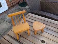 Vintage Childs Doll Chair & Stool Wooden