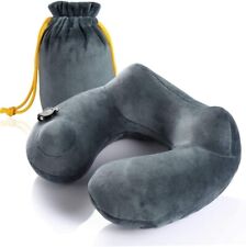 FINGER INFLATABLE (NOT MOUTH) TRAVEL PILLOW U-SHAPE NECK SUPPORT SOFT VELVET
