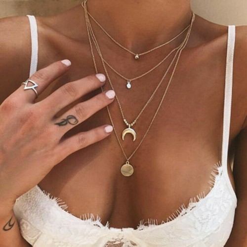 Necklace multi layer heart - uk,