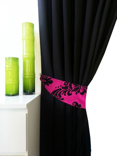 Pair flock damask curtain - pair,
