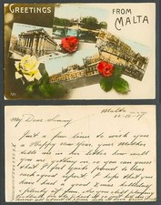 Malta 1917 Old Postcard Royal Opera House Custom House Barracca Lift Fish Market