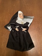 Vintage Nun Doll – 9” Religious Catholic Doll w/ Habit & Cross - Great Condition