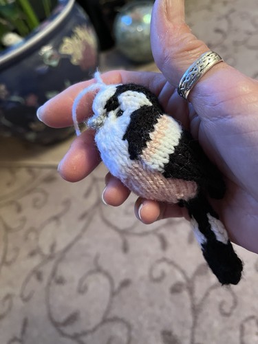 Hand knit bird long - knit, tailed