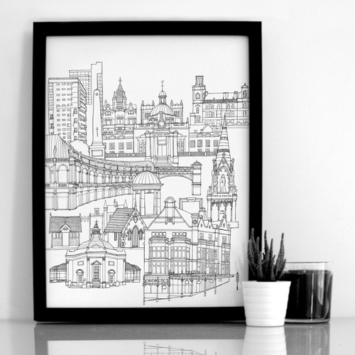 Harrogate art print black - a3,