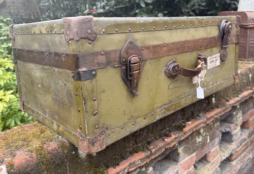 Vintage green travel trunk - vintage,