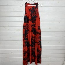 DENHAM Dress Size Medium Black Red 100% Silk Maxi Abstract Oversized Relaxed