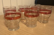 Vintage/Retro Set of 6 Cranberry & Gold Drinking Glasses