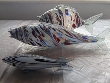 joblot 3x GLASS BLOWN FISH ornaments 60s? retro vintage art Murano?