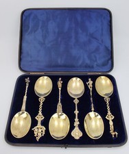 Antique Silver Gilt Apostle Spoons Set Deakin & Francis 1919