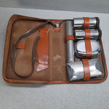 Vintage Men's Travel Shaving Grooming Kit in Brown Leather Case