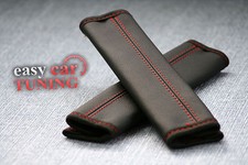 For Mercedes Sprinter black real genuine leather 2x seat belt covers pads red st