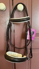 Full Sabre BNWT Black English Leather Bridle With White Padding Crank Noseband