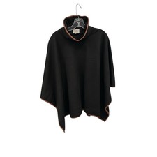 Tuckernuck Piper Poncho Cape Funnel Neck Leather Trim Black Brown One Size