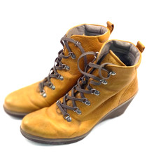 Ecco Ladies Wedge Heel Ankle Boots Leather EU 42 UK 8 Laced  Light Ochre Yellow