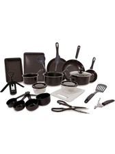 22 Piece Black Basic Kitchen Cookware & Untensil Starter Set Carbon Steel Black