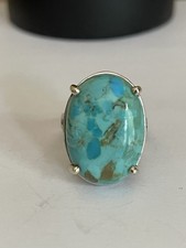 Sterling Silver And Large Turquoise Cabochon Ring Size R