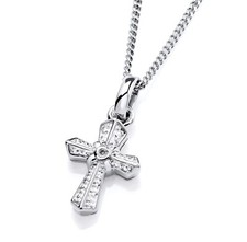 925 Sterling Silver Real Diamond Cross Pendant Necklace + 16 18 20 inch Chain