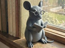 Cute Reading Mouse Figurine