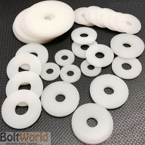 White nylon penny washers - white, m4