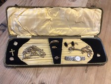 Antique Vintage Rare Leather Fitted Display Box Case Jewellery Box