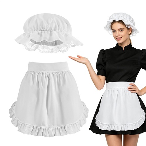 White ruffled maid apron - maid, and