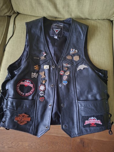 Black leather biker vest - black,