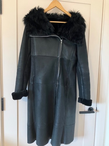 Ladies black shearling coat - ladies,