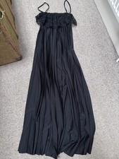 Vintage 70s Shubette Maxi Dress, sun ray pleats lace frill shoestring straps S12