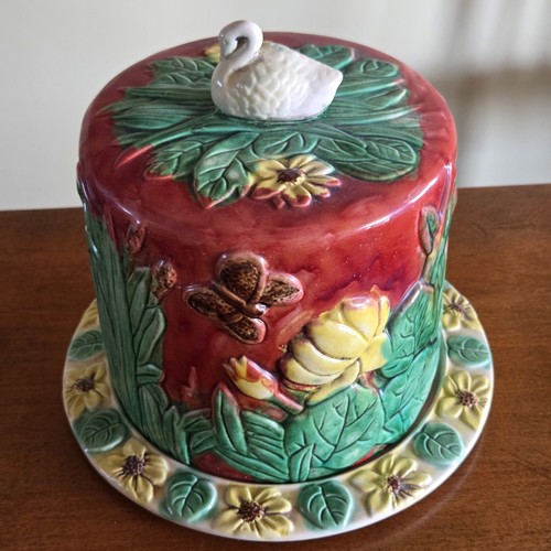 Vtg majolica butter cheese - majolica,