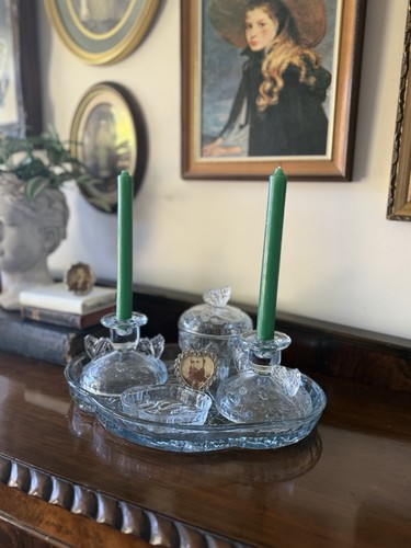 Vintage ice blue glass art - blue,