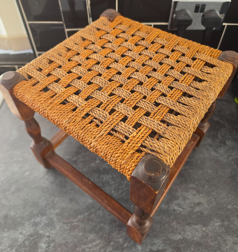 Antique rush foot stool - antique,