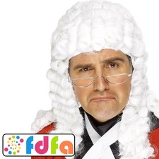 Smiffys White Judge Wig Barrister Court Adults Mens Fancy Dress