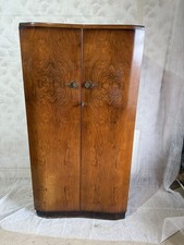 Art Deco Burr Walnut Single Wardrobe – 1930s Compact Vintage Bedroom Armoire