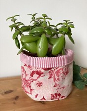 Handmade linen fabric storage basket- Cabbages & Roses Constance Rose Pink
