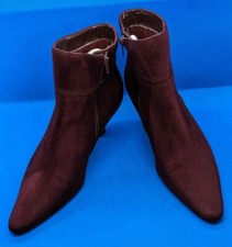 Bhs Womens Brown Suede Spool Heel Almond-Toe Ankle Boots Size UK 4, EUR 37