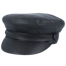 Black Leather Look  Fiddler Cap Crushable Breton Fisherman Greek Sailor Hat