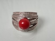 Very Beautiful Old Ring, 925 Silver With Red Stone - Ball: Coral