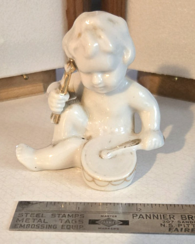Vintage white porcelain cherub - white,