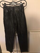 Size 10 Genuine Soft Black Leather Trousers/Pants. Lined Biker By Castle UK
