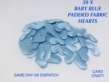 50 X BABY BLUE FABRIC PADDED  HEARTS APPLIQUÉ EMBELLISHMENTS CRAFT CONFETTI CARD