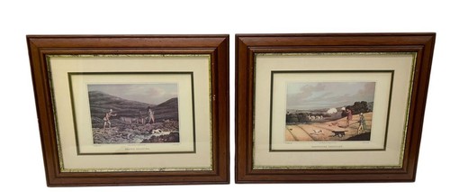Vintage hunting prints pair - hunting,