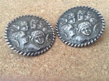TWO x STERLING SILVER CHERUB / ANGELS BUTTONS - LEVI & SALAMAN - c1900