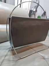 Mid Century Grey Faux Leather Sling and Metal Magazine Rack